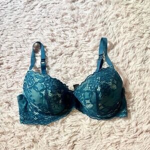 Blue Lace Romantic Lingerie Sexy Padded Bra Womens 38C Feminine Whimsical Fairy
